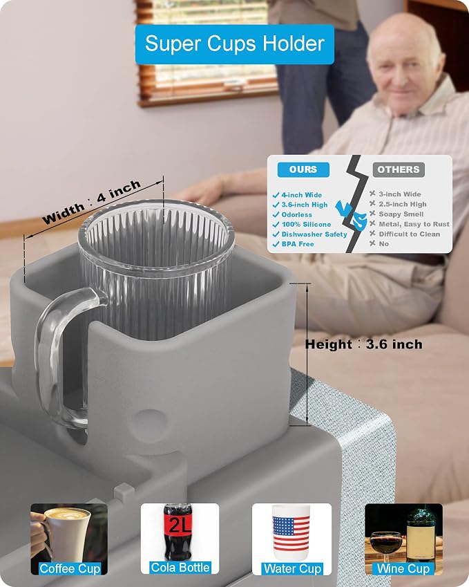 Silicone Couch Cup Holder, VIENFUT Anti-Spill and Anti-Slip Sofa Armrest Tray - Image 2