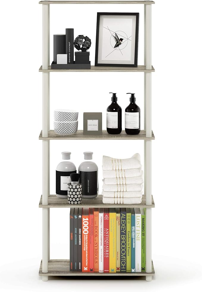 Furinno TURN-N-TUBE Storage Shelves, 5-Tier Book Shelf, Corner Shelf, Toolless - Image 5