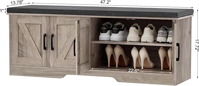 HOMSHO Farmhouse Shoe Storage Bench - Image 3