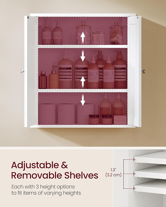 VASAGLE SIREN Collection Bathroom Wall Cabinet, Hanging Storage | Bathroom - Image 4