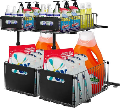 Under Sink Organizers and Storage, 2-Tier Pull Out Cabinet Organizer, Slide by TekchicDIYTools
