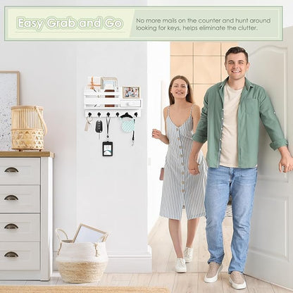 VIS'V Key Holder Wall Mount, Wooden Mail and Key Organizer, Small Shelf - Image 5