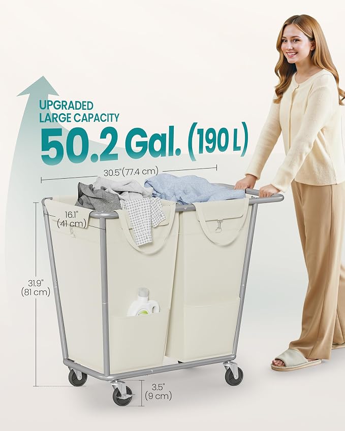 SONGMICS Laundry Basket with Wheels, 2-Section Laundry Sorter, 50.2 Gallons - Image 6