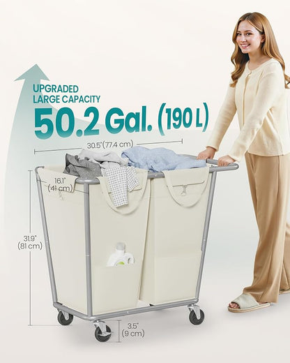 SONGMICS Laundry Basket with Wheels, 2-Section Laundry Sorter, 50.2 Gallons - Image 6
