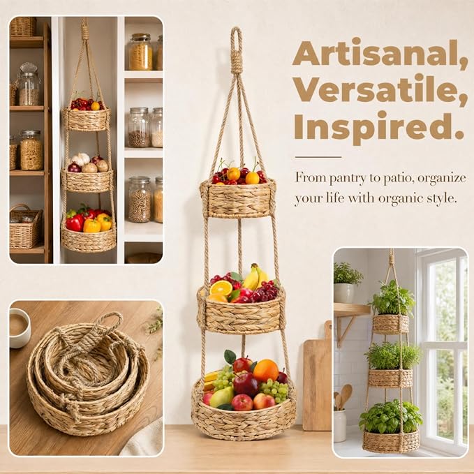 3 Tier Hanging Fruit Basket, Heavy-duty | Vegetable Storage Basket - Image 3