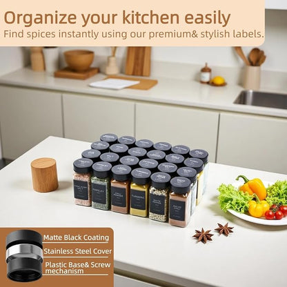 Glass Spice Jars with Black Stainless Steel Lids: 26 pcs 4oz Spice Containers - Image 5