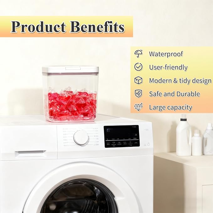 Gute Laundry Pod Holder with Lid - 67oz Sealed Automatic Pop-Up Dispenser - Image 6