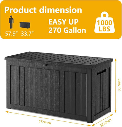 270 Gallon Deck Box, Resin Outdoor Indoor Waterproof Storage Box, Lockable - Image 2