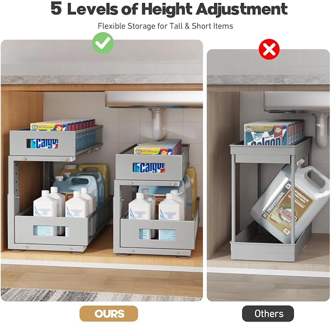 1 Pack 19IN Depth Under Sink Organizer, 2-Tier Pull Out Cabinet Organizer - Image 8