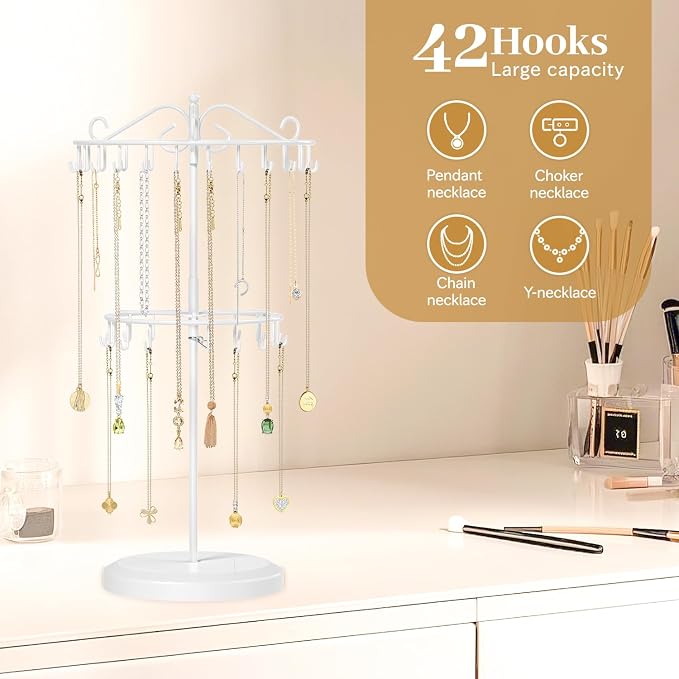 MODOWEY Rotating Necklace Holder Organizer Display Stand - Image 2