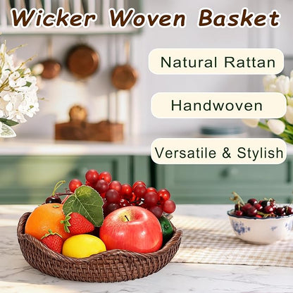 Hipiwe Decorative Key Bowl 8.5" Round Basket Bowl Handwoven Rattan Basket | - Image 6