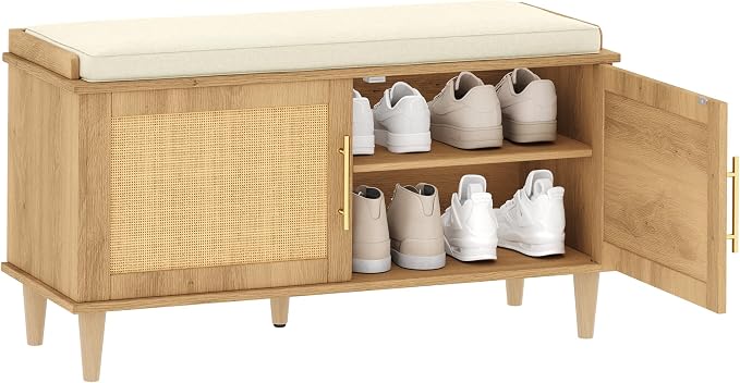 Akxomel Rattan Shoe Storage Bench - Image 8