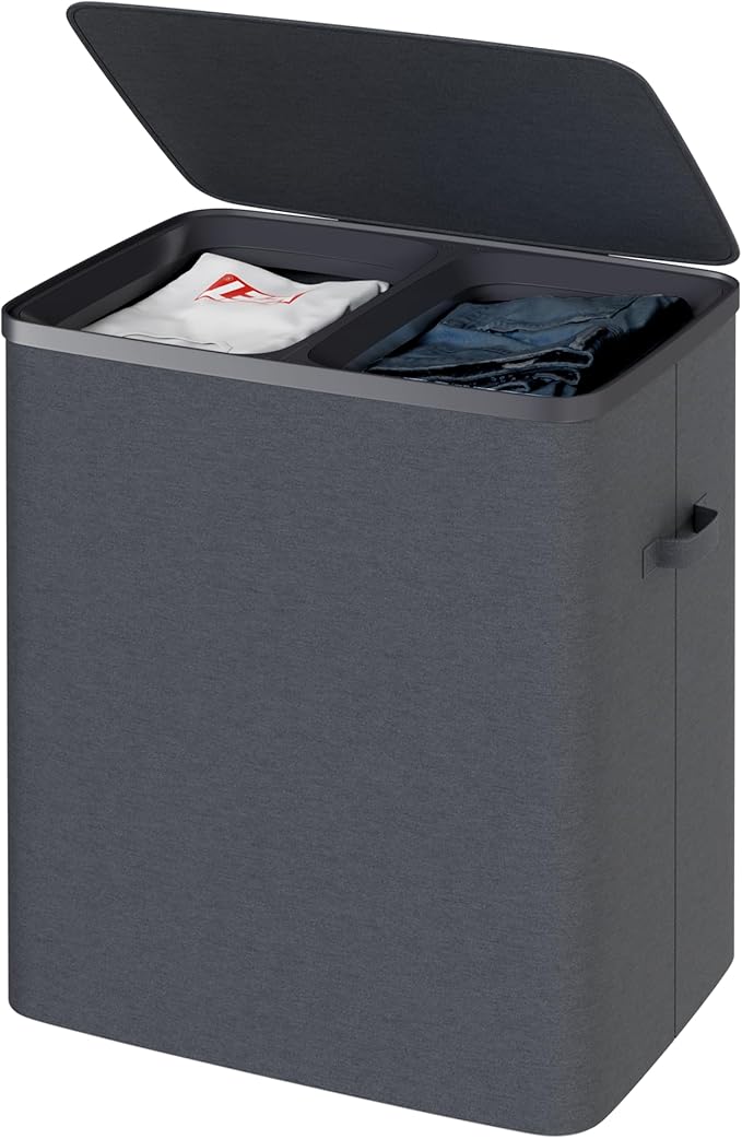 Dual Section 90 liter/23.8 gallon Laundry Hamper Separation Basket by Whitmor