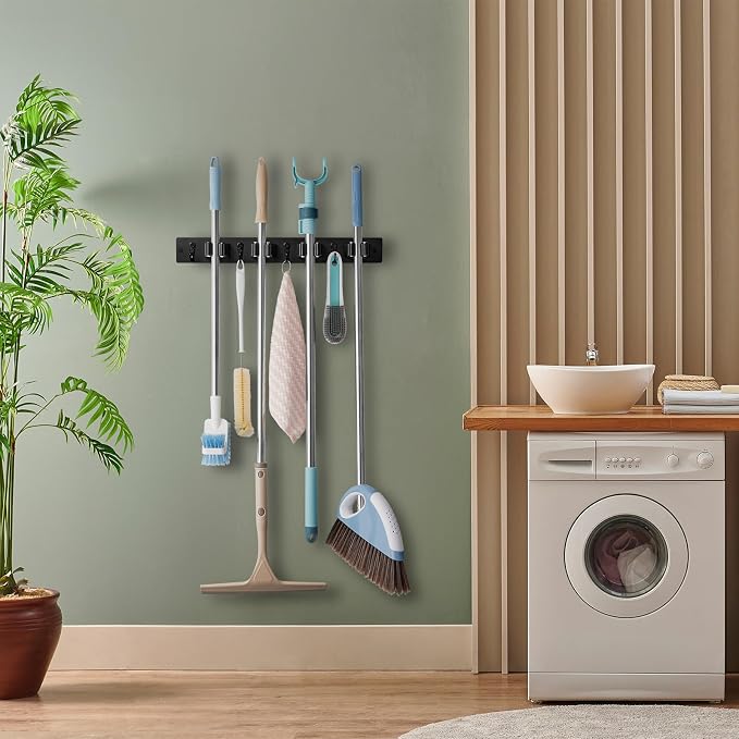 Black Mop Broom Holder Wall Mount - Image 5