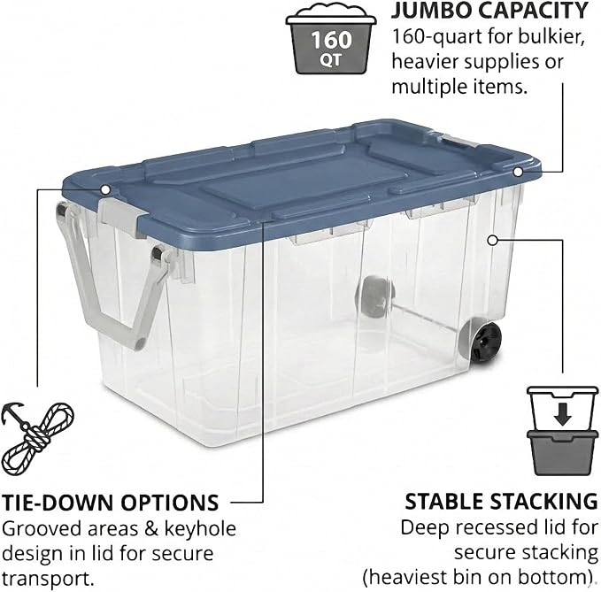 Storage Bins with Wheels 160 Quart, 2 Pack Heavy Duty Clear Plastic Totes with - Image 4