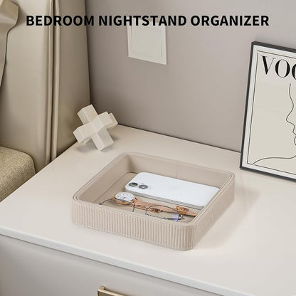 PU Leather Valet Tray Organizer, Small Nightstand Organizer Bedside Desktop - Image 4