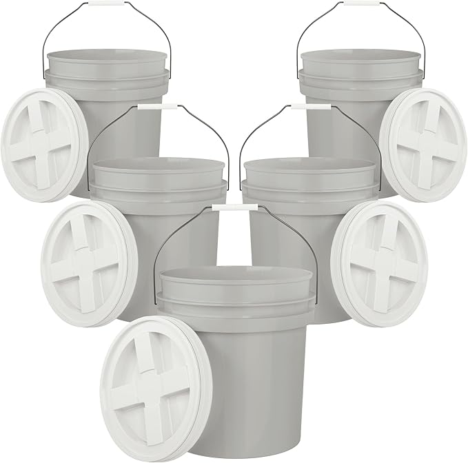 5-Gallon Grey Bucket Pail with Gamma Seal Screw on Airtight Lid, Metal Handles by EconoHome