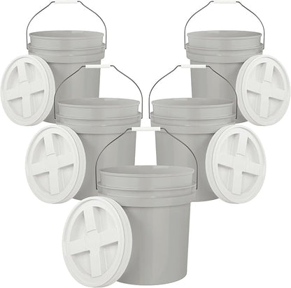 5-Gallon Grey Bucket Pail with Gamma Seal Screw on Airtight Lid, Metal Handles by EconoHome