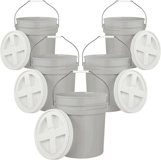 5-Gallon Grey Bucket Pail with Gamma Seal Screw on Airtight Lid, Metal Handles by EconoHome