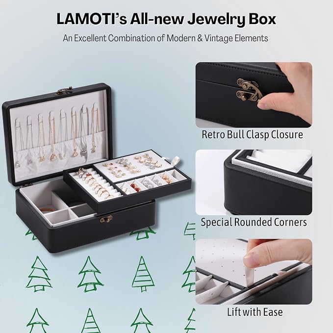 LAMOTI 2-Layer Jewelry Box for Women, Floating Effect Leather Jewelry Organizer - Image 2