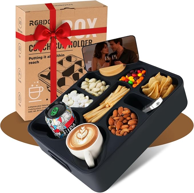 Couch Cup Holder Tray Dual Cup Silicone Organizer – Waterproof Anti-Slip Snack by Unknown