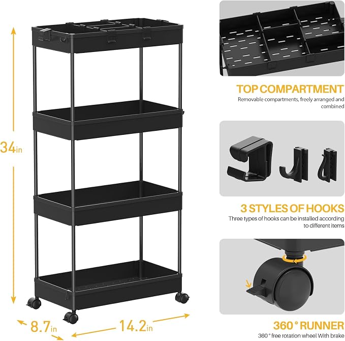 SPACELEAD 4 Tier Rolling Cart - Image 3