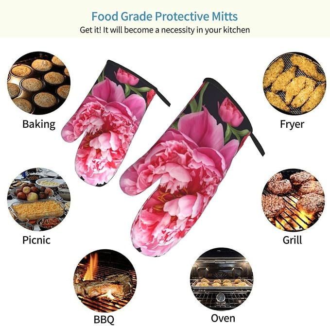Oven Mitts Set of 2 Garden Peony Oven Glove Heat Resistant 500â„‰ Kitchen Oven - Image 7