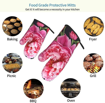 Oven Mitts Set of 2 Garden Peony Oven Glove Heat Resistant 500â„‰ Kitchen Oven - Image 7