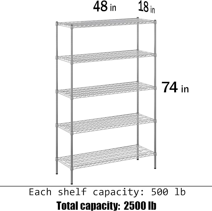 18" Deep x 48" Wide x 74" Height Wire Shelving Kit | 5-Tier | NSF Commercial - Image 3