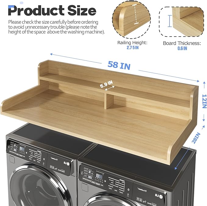 2-Tier Washer and Dryer Countertop, 2.75" H Guard, Large Space Laundry Topper - Image 2