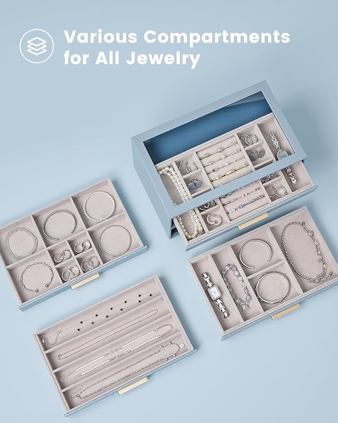 Lolalet Jewelry Box Organizer, 4-Layer Jewelry Organizers and Storage Case - Image 3