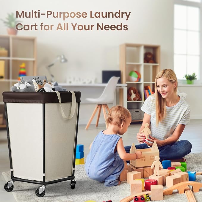 160L Laundry Basket with Wheels, 2-section Rolling Laundry Basket, Large - Image 5