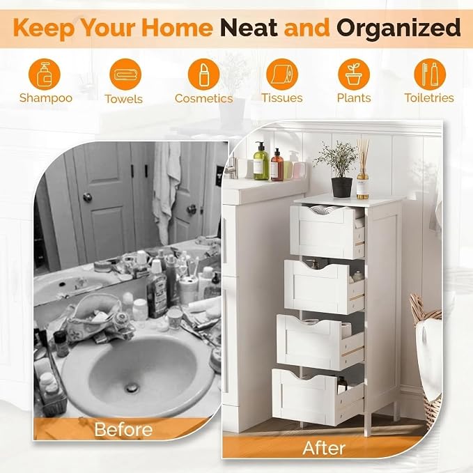 Bonnlo Skinny Bathroom Floor Storage Cabinet, Wooden Modern Thin Free Standing - Image 7