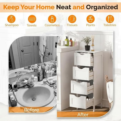 Bonnlo Skinny Bathroom Floor Storage Cabinet, Wooden Modern Thin Free Standing - Image 7