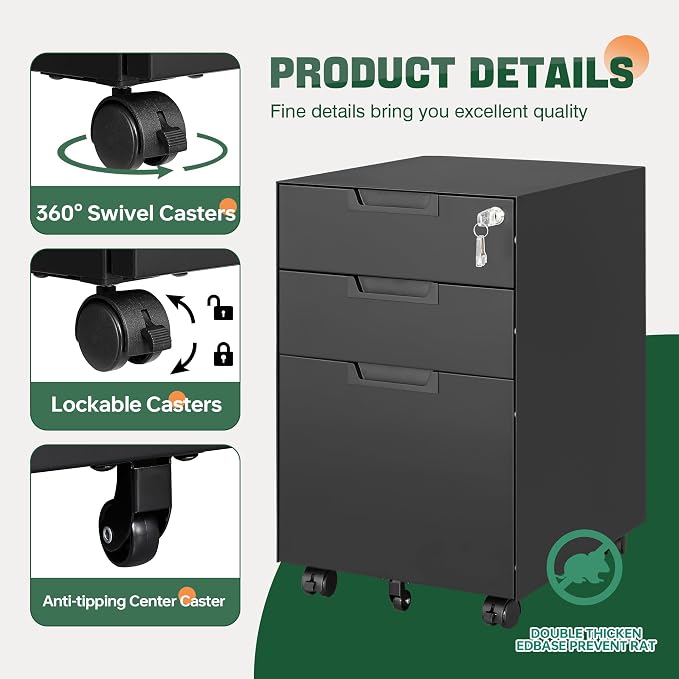 Letaya 3 Drawer Mobile File Cabinet - Image 4