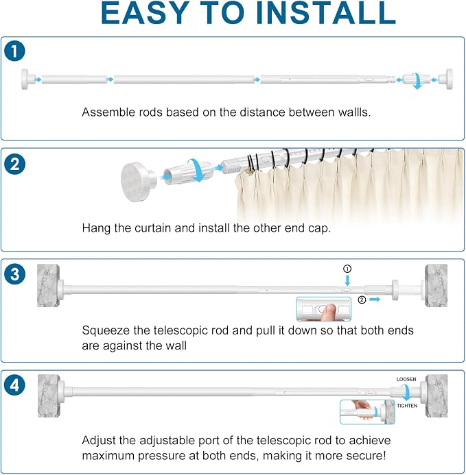 AIZESI 41-165 Inch Heavy Duty White Tension Curtain Rod - Image 8