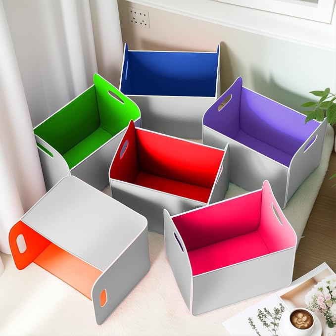 6 Pcs 14x10 Inch Colorful Felt Rectangular Storage Bins Collapsible Storage - Image 5