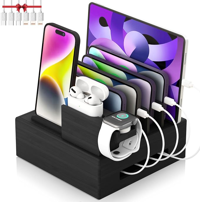 Bamboo Charging Station for Multiple Devices by Darfoo