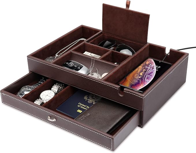 Baoyun Valet Tray for Men, 2 Layers Nightstand Organizers for Men and Women by ByforKitchenHome