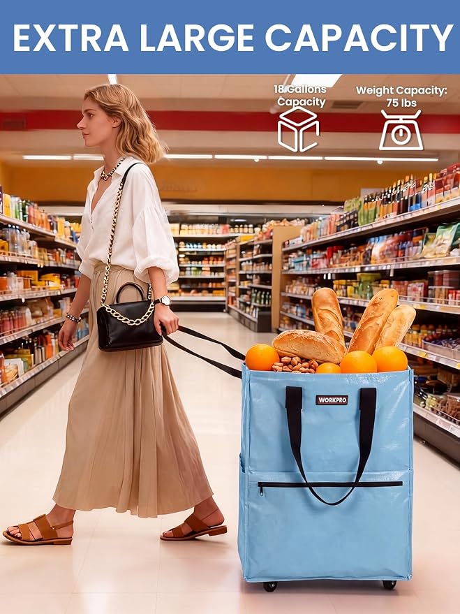 WORKPRO Medium Rolling Grocery Bag, 18-Gallon Tote - Image 5