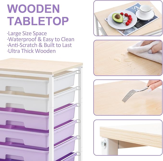 Rolling Cart with Drawers, Utility Cart With 8 Drawers and Wooden Tabletop - Image 5