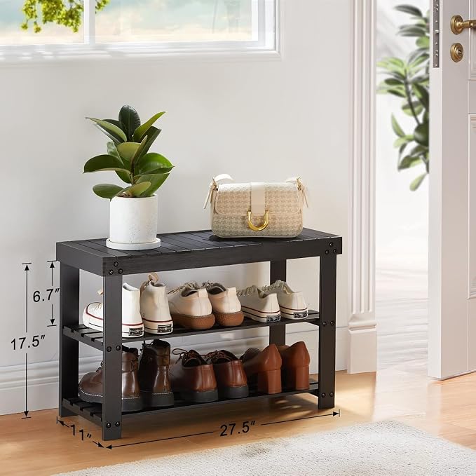 Pipishell Bamboo Shoe Rack Bench, 3 Tier Sturdy Shoe Organizer, Storage Shoe - Image 3