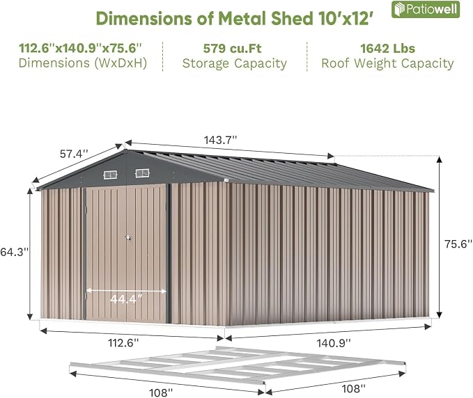 Patiowell 10 x 12 FT Outdoor Storage Shed - Image 2