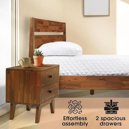 Acacia Silvia Nightstand with 2 Drawers, Solid Wood Bedside Table, Table with - Image 4