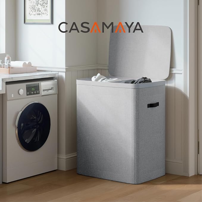 CASAMAYA Laundry Basket with Lid, Laundry Hamper 2 Section, 170L collapsible - Image 2