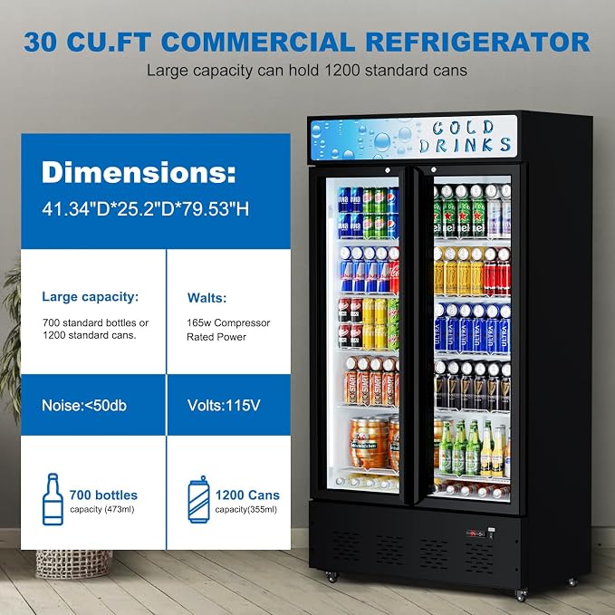 Commercial Glass Door Display Refrigerator 30 cu.ft Cooler Commercial Beverage - Image 2