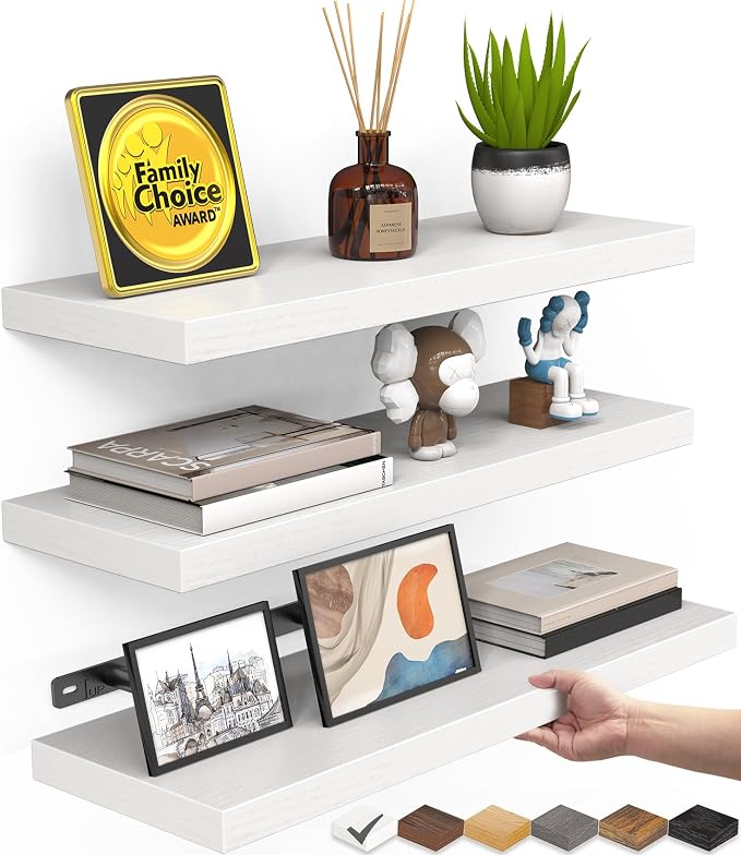 BAYKA White Floating Shelves for Wall, Rustic Wood Wall Shelves by Bayka