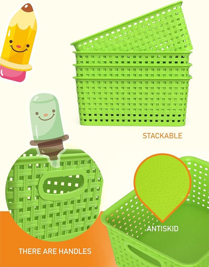 WYT 6-Pack Plastic Small Shelf Storage Weave Baskets Organizing - Image 3