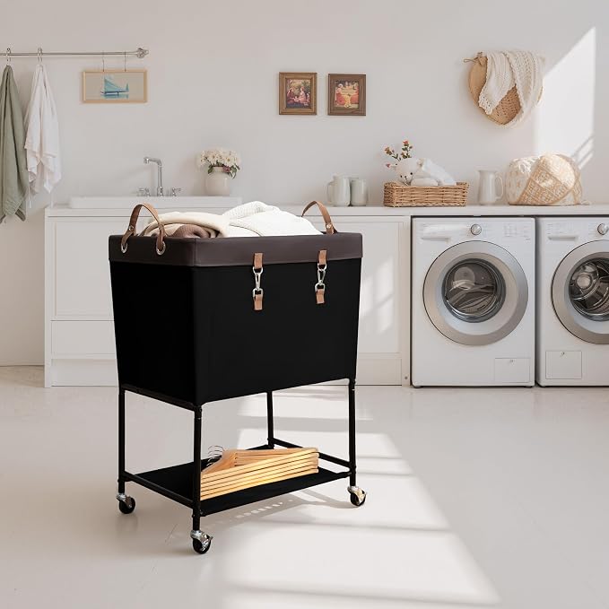 StorageWorks Laundry Cart, 2 Tier Rolling Basket - Image 2