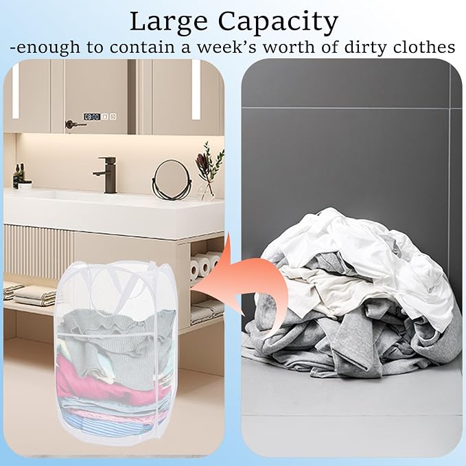 2 Pack Mesh Pop Up Laundry Baskets, Collapsible Laundry Hampers, Foldable - Image 6